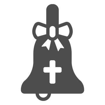 Bell with cross and bow solid icon, Happy Easter concept, traditional Easter Stock Illustration