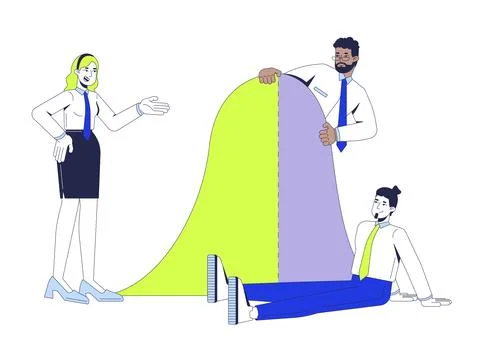 Bell curve analysis with statisticians team 2D illustration concept イラスト素材