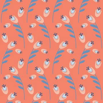Bell flower pattern on rich orange background seamless pattern for design, sp Stock Illustration