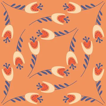 Bell flower pattern on rich orange background seamless pattern for design, sp Stock Illustration