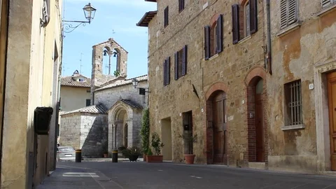 The bell gable and the left side of the 11th century Romanesque Church Stock Footage 83166672