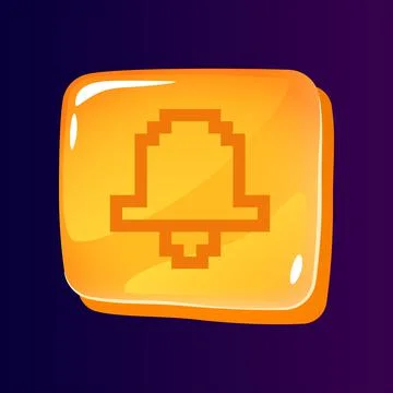 Bell glossy ui button with pixelated icon Stock Illustration