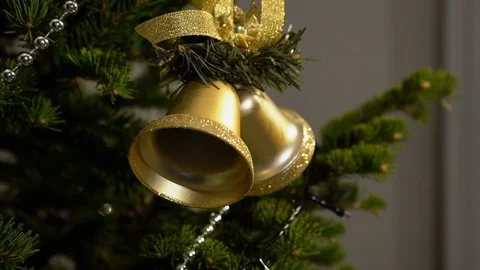 Bell hanging on a Christmas tree Stock Footage 121534837