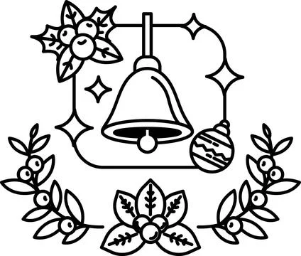 A bell is hanging from a tree with red berries Illustrazione stock