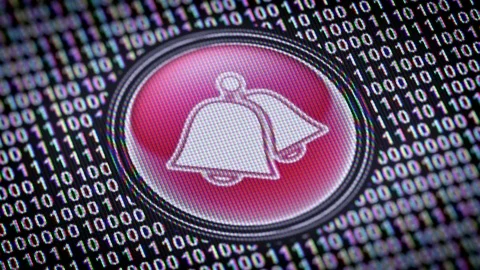 Bell icon. Binary code ( array of bits ) in the screen. Looping footage Stock Footage 110695861