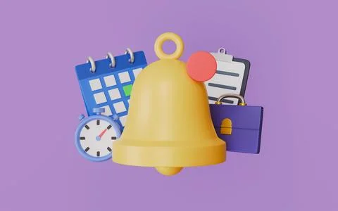 Bell icon with a calendar, Work notification, job reminder, stopwatch Stock Illustration