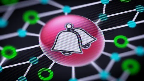 The bell icon. Circuit board in the screen. Looping footage with codec Prores 44 Stock Footage 109114136