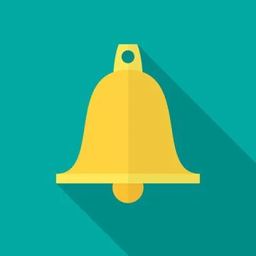 Bell icon with long shadow. Flat design style. Stock Illustration