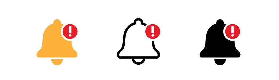 Bell icon set, notification alert, various types of shapes Illustrazione stock