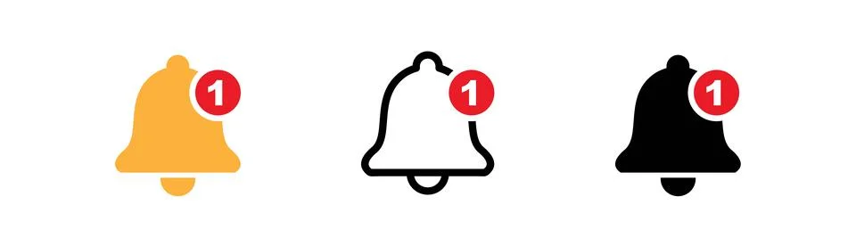 Bell icon set, notification message alert, various types of shapes Stock Illustration