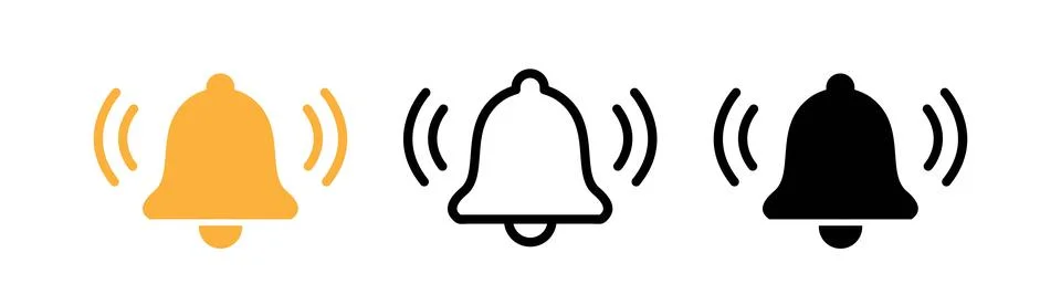 Bell icon set, ringing alert, various kinds of shapes Stock Illustration