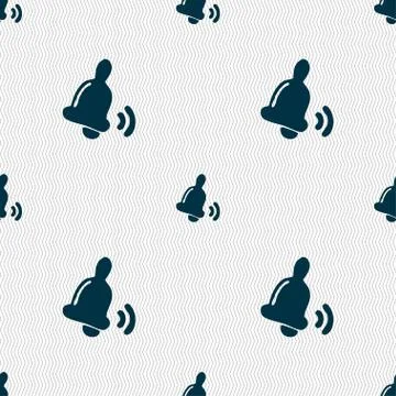 Bell icon sign. Seamless pattern with geometric texture. Illustrazione stock
