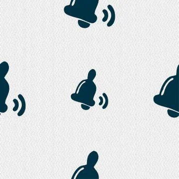 Bell icon sign. Seamless pattern with geometric texture. Illustrazione stock