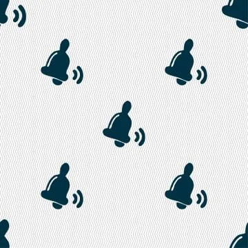 Bell icon sign. Seamless pattern with geometric texture. 스톡 일러스트