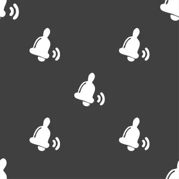 Bell icon sign. Seamless pattern on a gray background. Illustrazione stock