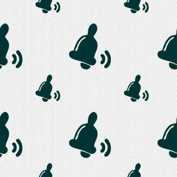 Bell icon sign. Seamless pattern with geometric texture. 스톡 일러스트