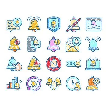 Bell notification alert media hand drawn doodle icons イラスト素材