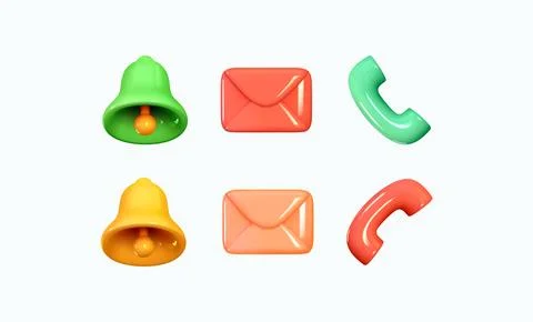 Bell notification and message symbol, telephone receiver. Realistic 3d design Stock Illustration