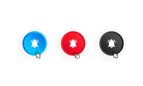 Bell notification button and cursor icon set. Button subscribe to channel. Bl Stock Illustration