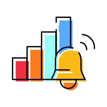 Bell notification with growing bar chart data Illustrazione stock