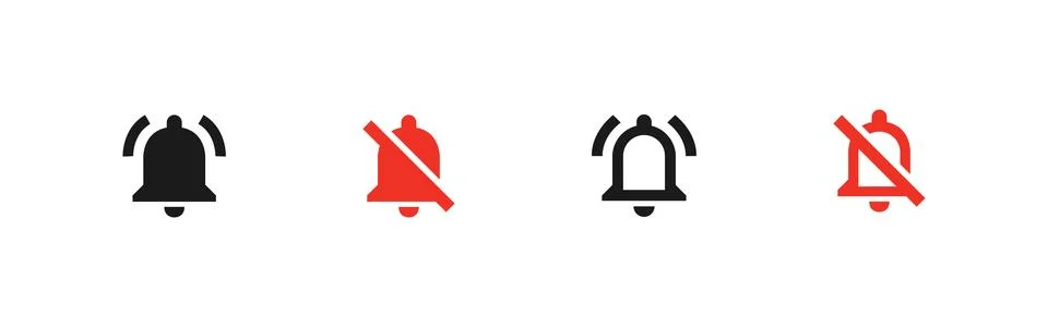Bell notification icon set. On and off alarm and message. Vector illustration Stock Illustration