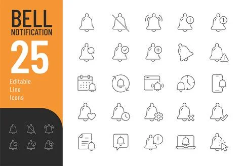 Bell Notification Line Editable Icons set. Stock Illustration