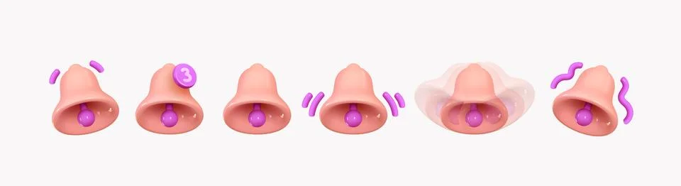 Bell notifications. Set of Bells Icon with new message web chat pink colors.  Stock Illustration