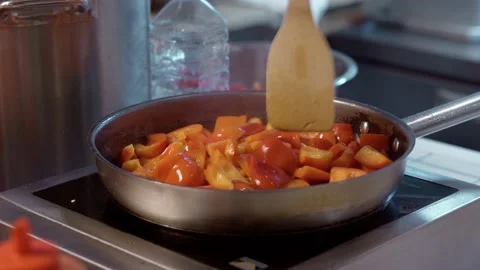 Bell pepper are fried. Stock Footage 154492356