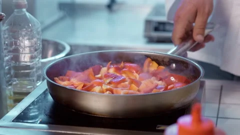 Bell pepper are fried. Stock Footage 154492457