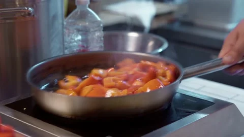 Bell pepper are fried. Stock Footage 154795842