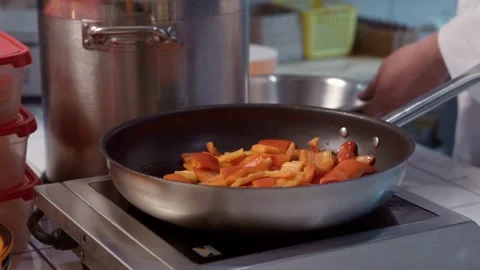 Bell pepper are fried. Stock Footage 154796042
