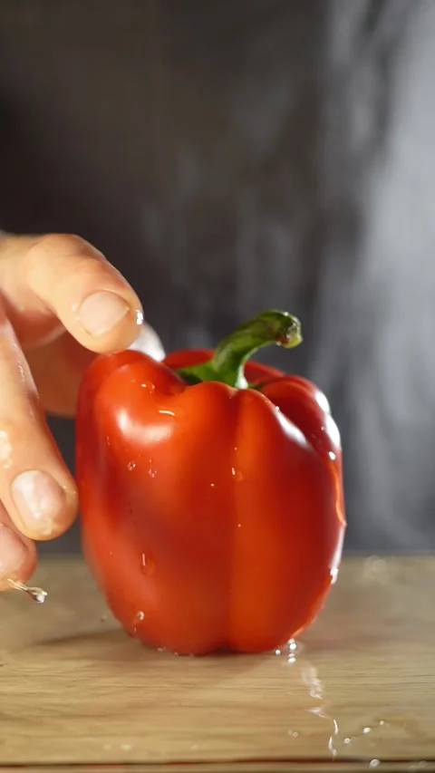 Bell pepper close up vertical video. fresh farm vegetables. prepare home-cooked Stock Footage 274501864