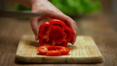 Bell pepper. cooking process by the chef. salad ingredients. caring Stock Footage 201265597