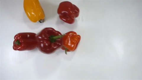 Bell pepper falling in slow motion Stock Footage 151113644
