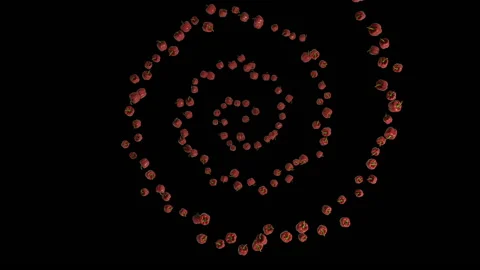 Bell pepper flying in helix shape, upper view, seamless loop, Luma Matte attache Stock Footage 192942952