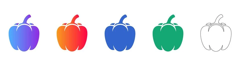 Bell Pepper Icon Set in Gradient Styles Stock Illustration