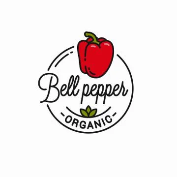 Bell pepper logo. Round linear of red pepper Stock Illustration