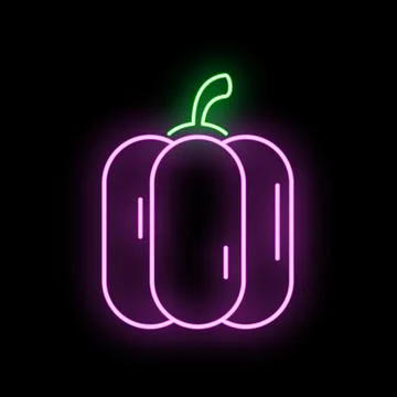 Bell pepper neon light glowing outline on black Ilustración de archivo
