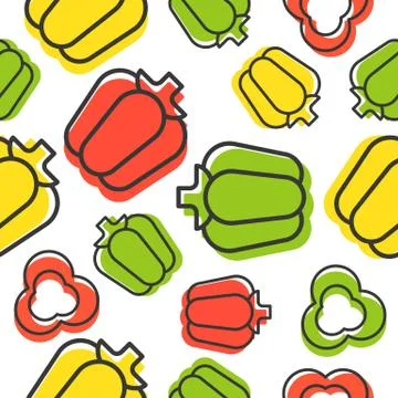 Bell pepper seamless pattern, outline with shadow Illustrazione stock