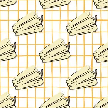 Bell pepper seamless pattern on stripes background. Pepper hand drawn backdro Stock Illustration