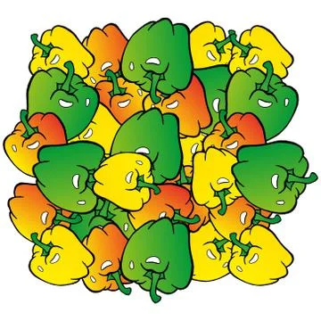 Bell pepper. Vector background of a sweet pepper. Hand drawn green, yellow, r Stock Illustration