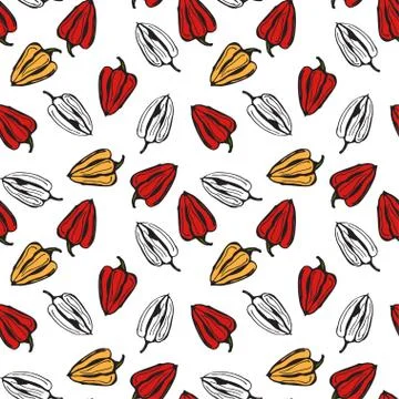 Bell pepper vector seamless pattern. red and yellow pepper on white background Illustrazione stock