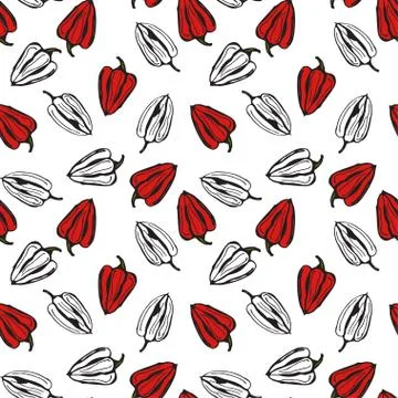 Bell pepper vector seamless pattern. Red and white pper on white background Stock Illustration