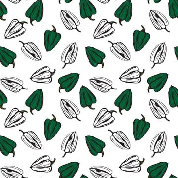 Bell pepper vector seamless pattern. Green and white pepper on white background Stock-Illustration