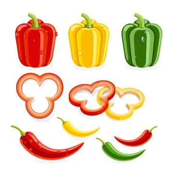 Bell peppers and Chilli. Vector Illustrations. Stock Illustration