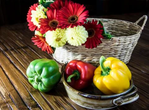 Bell Peppers and Flowers Stock Photos