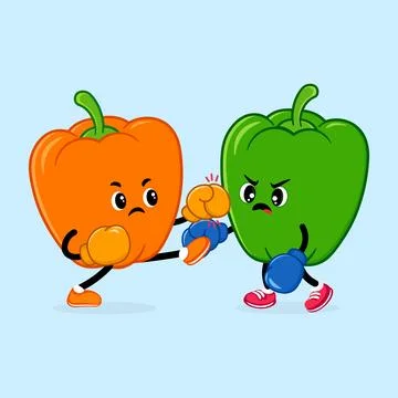 Bell peppers boxing and kicking during fierce competition Stock Illustration