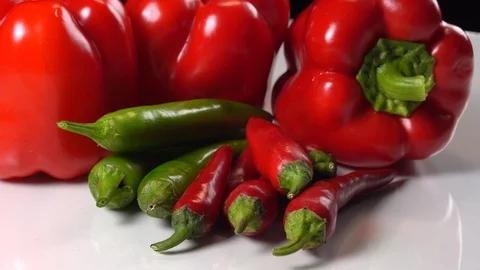Bell peppers isolated on white background closeup Stock Footage 125570741