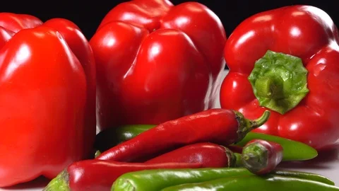 Bell peppers isolated on white background closeup Stock Footage 125571589