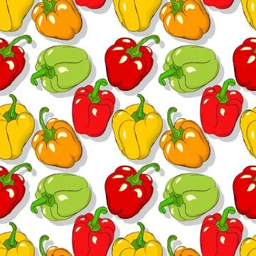 Bell peppers repeating pattern editable vector template Stock Illustration